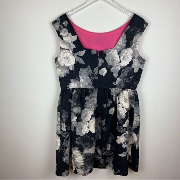 Eliza J B/W Sleeveless Black/White/Gray Floral Fit & Flare Dress Sz 14 - Picture 6 of 10